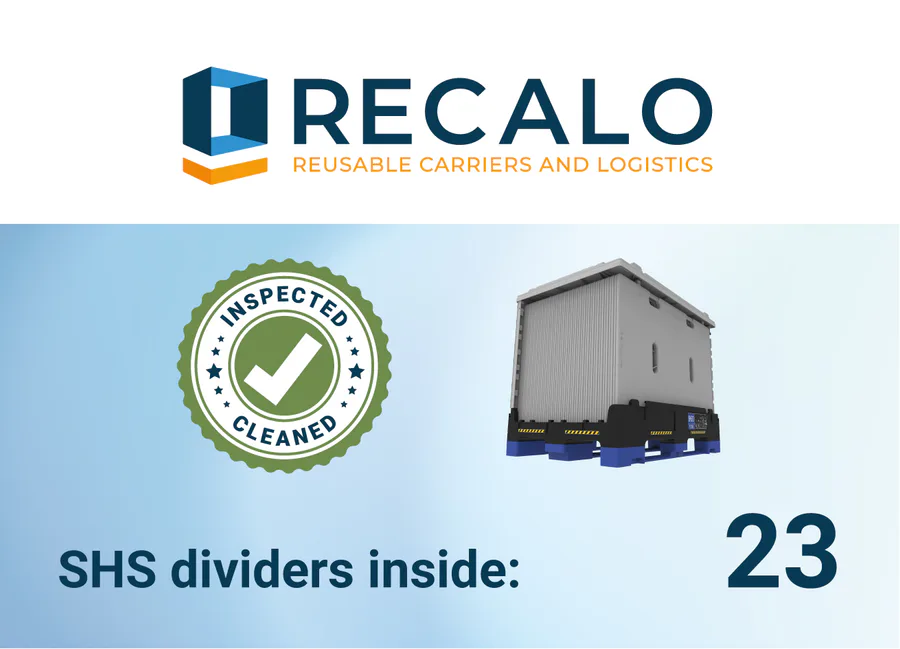 RECALO SHS “inspected & cleaned” label — 23 dividers inside