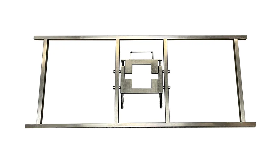 Smart Fluid Pac stainless-steel filling bridge with its adjustable central fitment clamp