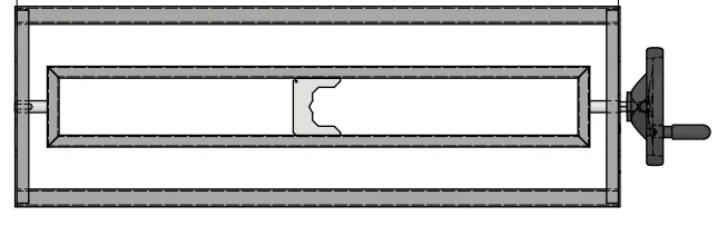 Technical drawing of the Smart Fluid Pac manual squeezer with its hand crank and clamping rails