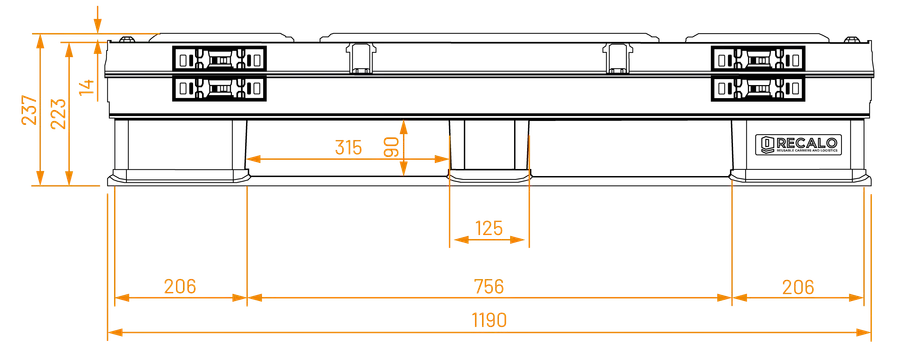 smart-light-pac technical drawing — 1208 side (metric)