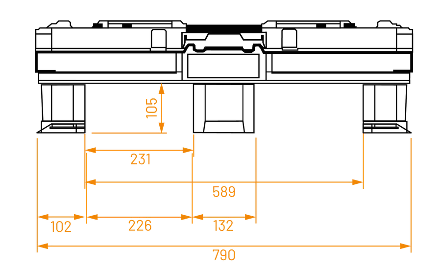 smart-light-pac technical drawing — 1208 front (metric)