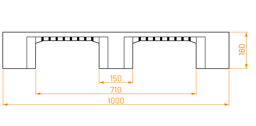 smart-plastic-pallet-1210-cr3 technical drawing — short-side (metric)