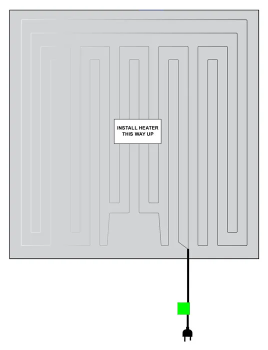 Single-use heating mat for the Smart Fluid Pac, heating element layout and mains lead